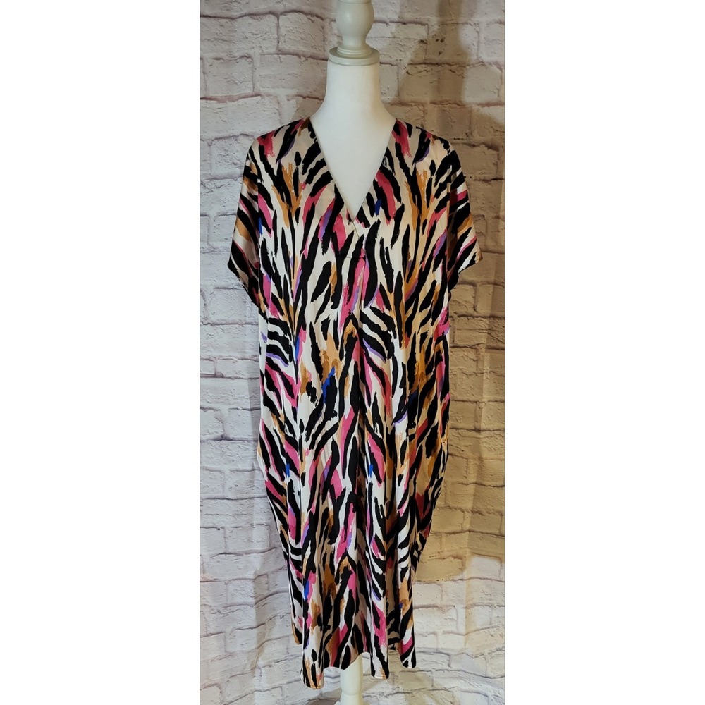 Van Winkle & Co Dress Small S Womens Kaftan Tunic Abstract Animal Zebra Print...